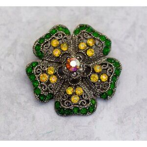 Vintage Flower Gemstone Art Deco Rhinestone Brooch - CO1